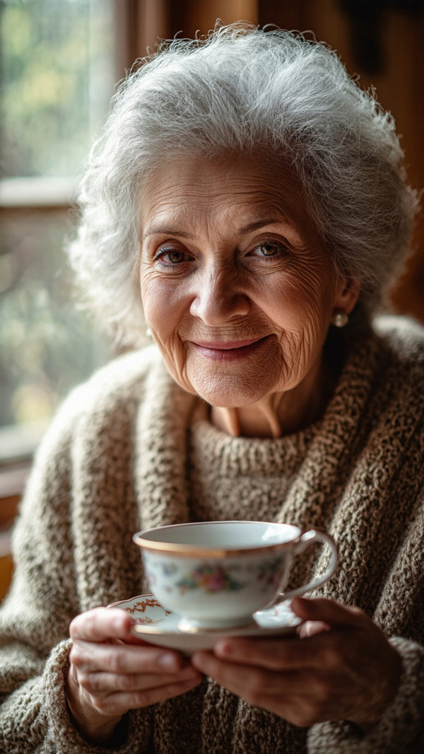 Woman Older Age Holding Teacup — Stock Photo