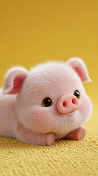 A Pink Piggy Bank With Eyes Sitting On A Yellow Surface — Stock Photo