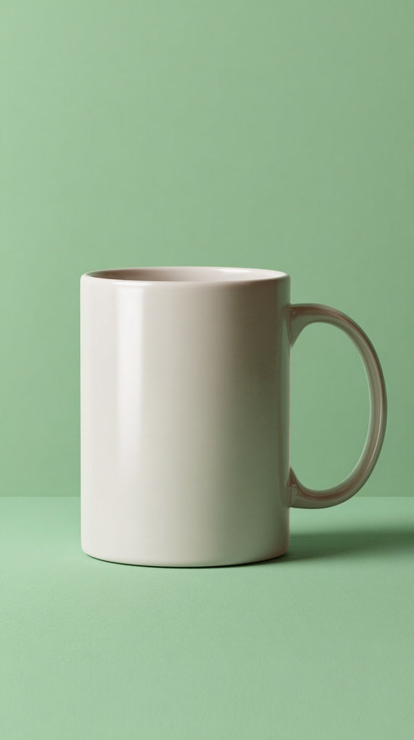 A White Coffee Mug With A Handle On Top Placed On A Green Surface — Stock Photo