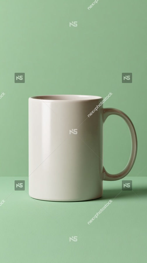 A White Coffee Mug With A Handle On Top Placed On A Green Surface — Stock Photo
