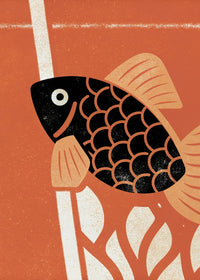 Koi Fish Illustration With A Red Background And A Bamboo Stick In The Foreground — Stock Illustration