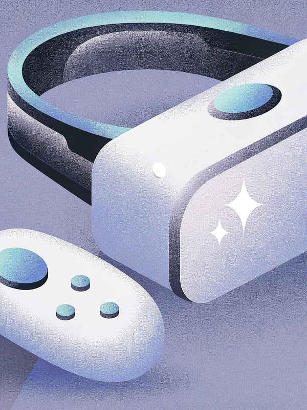 Illustration Of A White Video Game Controller And A Smartwatch On A Blue Background — Stock Illustration