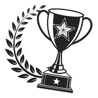 Black And White Trophy With A Star Emblem Placed On A Podium Accompanied By A Laurel Wreath — Stock Vector