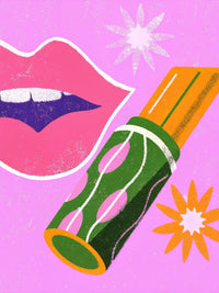 Illustration Of A Pink Lipstick Tube And A Green Incense Stick On A Pink Background — Stock Illustration