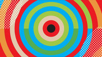 Colorful Abstract Art A Central Target Like Design With Concentric Circles And Dots In Various Colors Including Red Blue Green Yellow And Orange — Stock Vector