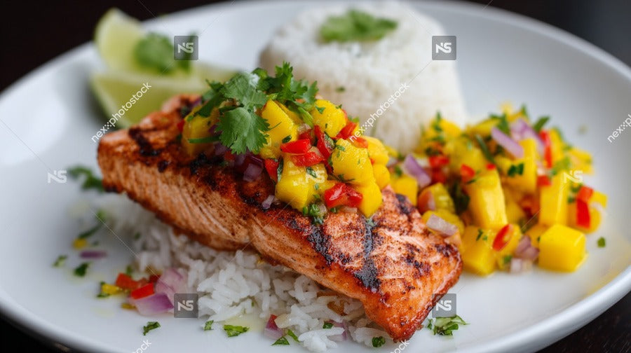 Grilled Salmon With Rice And Vegetables — Stock Photo