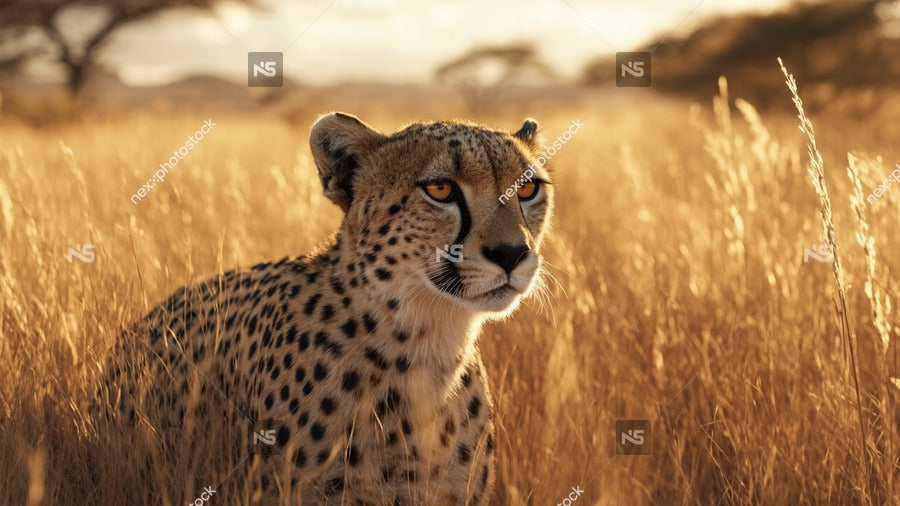 A Cheetah Stands In A Grassy Field During Sunset Looking Directly Into The Camera — Stock Photo
