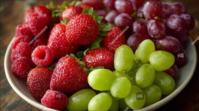 A Bowl Of Fresh Fruits Including Strawberries Grapes And Watermelon Displayed On A Table — Stock Photo