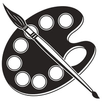 Black And White Icon Of A Paintbrush And Palette With The Brush Resting On The Palette — Stock Vector