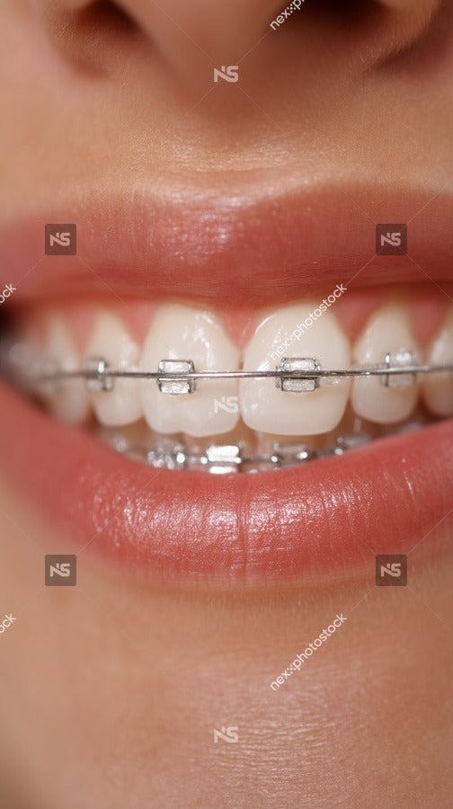A Close Up Of A Woman S Smile Revealing Braces — Stock Photo