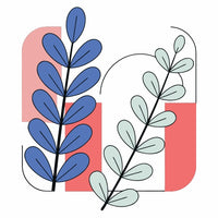 A Stylized Graphic Of A Pine Tree Branch With Blue Leaves And A Red Background Resembling A Logo Emblem Set — Stock Vector