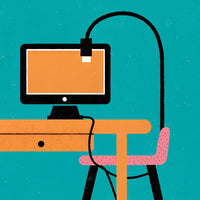 Illustration Of A Computer Setup On A Desk With A Chair And A Monitor — Stock Illustration