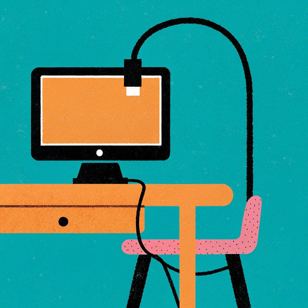 Illustration Of A Computer Setup On A Desk With A Chair And A Monitor — Stock Illustration