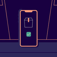 A Smartphone An Unlock Screen With A Package Icon And A Checkmark Set Against A Dark Background — Stock Vector