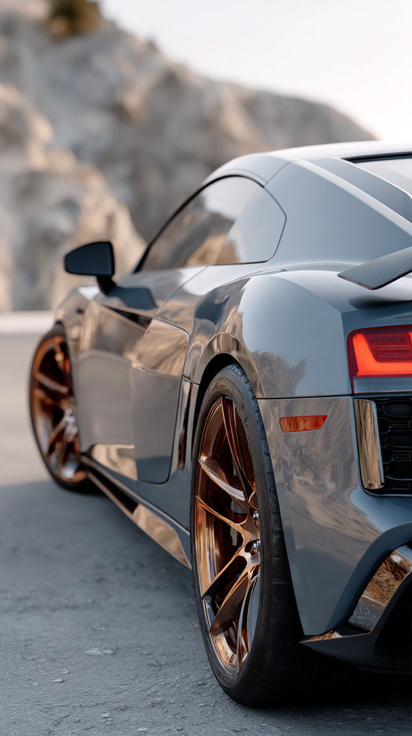 Audi R8 Spyder Parked On A Rocky Surface Showcasing Its Sleek Design And Shiny Finish — Stock Photo