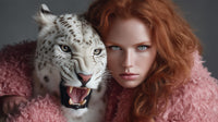 A Woman Poses With A Leopard In A Studio Setting Creating A Striking Portrait — Stock Photo