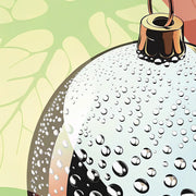 A Festive Christmas Ornament Ball Adorned With Droplets Of Water And A Copper Colored Bell Set Against A Vibrant Backdrop — Stock Illustration