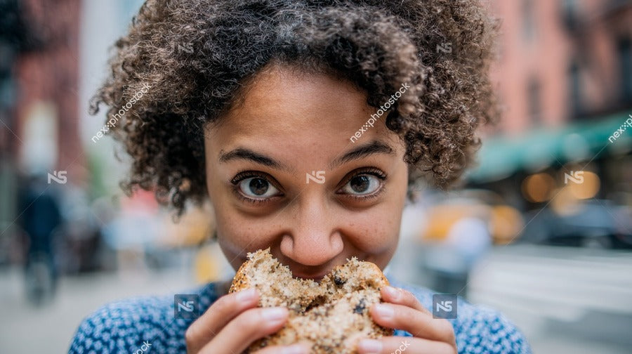A Young Woman Enjoying A Snack In An Urban Setting — Stock Photo