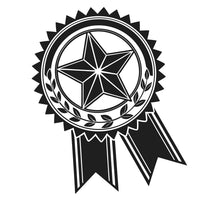 Black And White Award Ribbon A Star Design With A Laurel Wreath Border And A Banner That Reads Star In The Center — Stock Vector