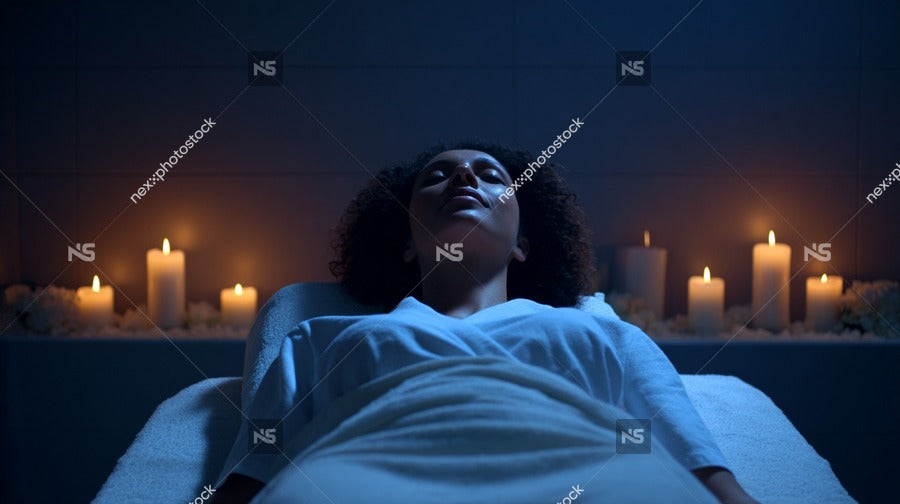 A Person Lying On A Massage Table In A Dimly Lit Room With Candles — Stock Photo