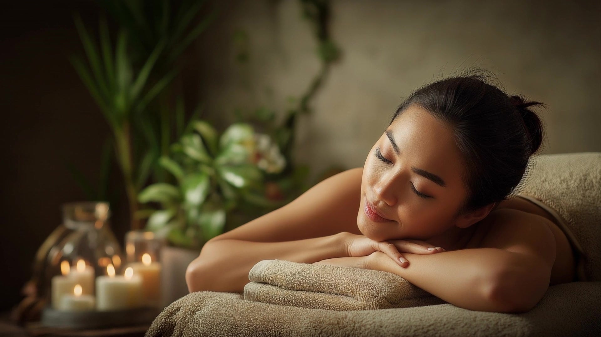 a woman is lying down and to be resting relaxing in a spa setting - Stock Video