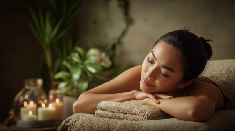 a woman is lying down and to be resting relaxing in a spa setting - Stock Video