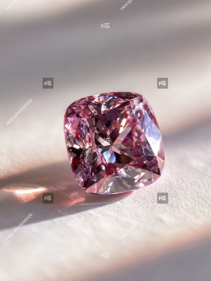 A Large Pink Diamond Is Prominently Displayed Against A Neutral Background Showcasing Its Sparkling Facets And Vibrant Color — Stock Photo