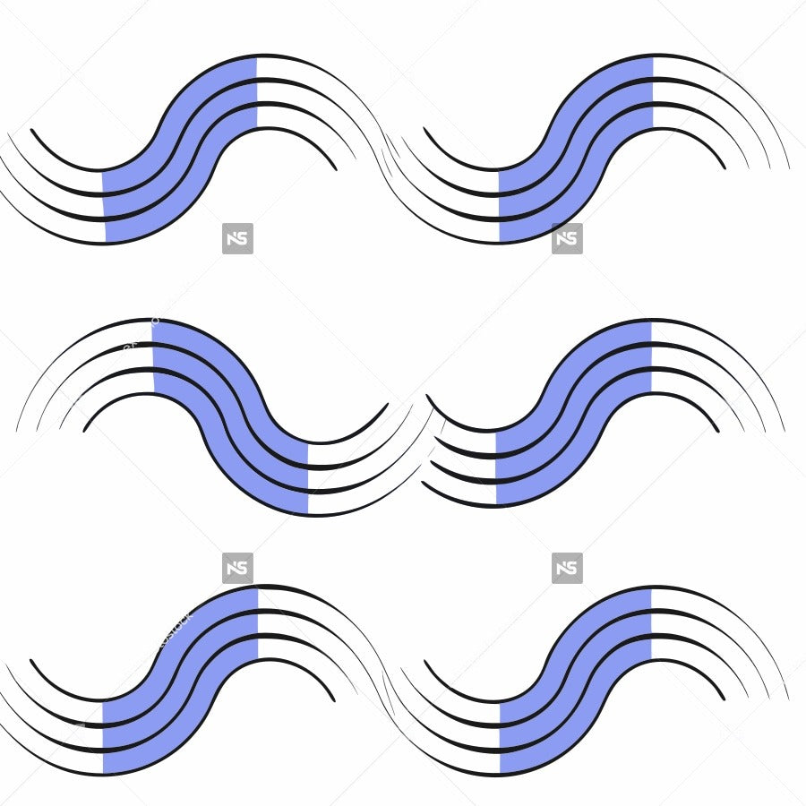 Displays A Collection Of Eight Wavy Line Patterns In Blue And White Arranged In Two Rows Of Four — Stock Vector