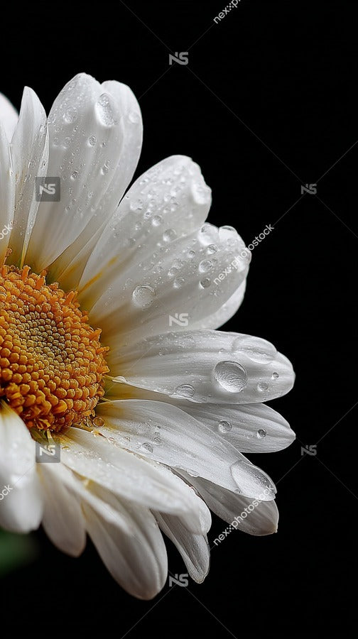 A Single White Daisy With Raindrops On Its Petals Set Against A Black Background — Stock Photo