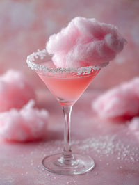 Pink Cotton Candy On A Glass Of Water With Ice And A Slice Of Lemon — Stock Photo