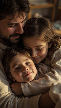 Man Hugging Two Children — Stock Photo