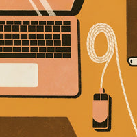 Illustration Of A Workspace With Two Laptops A Mouse A Keyboard And A Coiled Rope — Stock Illustration