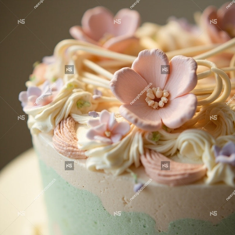Delicately Crafted Cake Adorned With A Flower Topper Showcasing Intricate Details And Vibrant Colors — Stock Photo