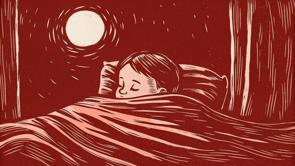 Illustration Of A Person Sleeping In Bed At Night With A Full Moon Outside The Window — Stock Illustration