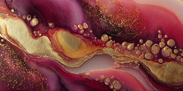 Abstract Art With Gold Foil Accents A Swirling Pattern In Shades Of Red And Purple With Gold Foil Details — Stock Photo