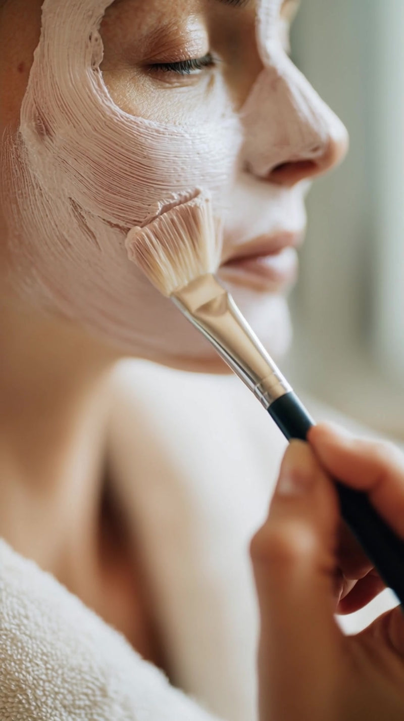 a woman using a brush to apply makeup to her face - Stock Video