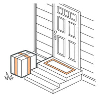 A Black And White Illustration Of A House Entrance With A Package On The Step — Stock Vector