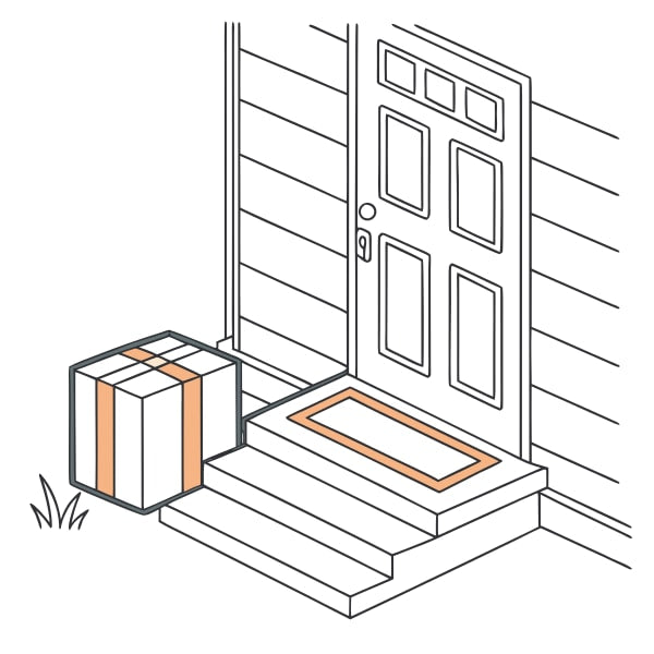 A Black And White Illustration Of A House Entrance With A Package On The Step — Stock Vector