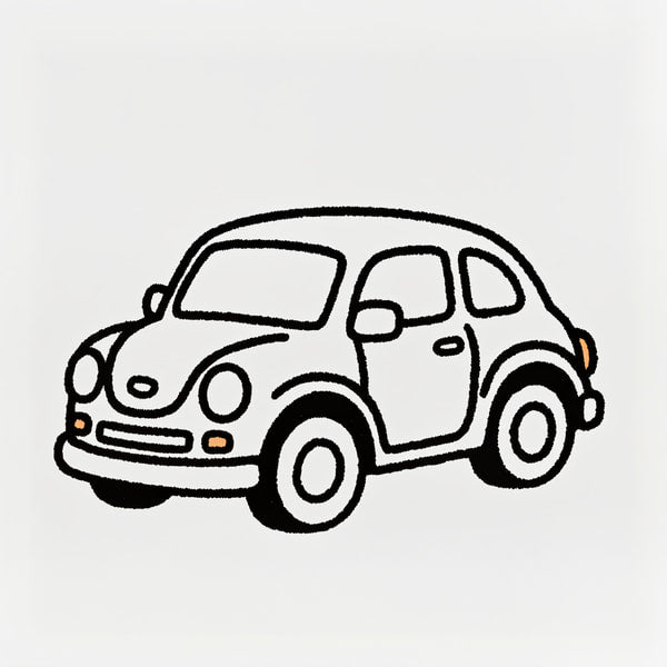 A Cartoon Illustration Of A Volkswagen Beetle Car In Profile Depicted On A Road — Stock Illustration
