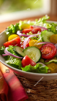 A Bowl Of Salad With Various Vegetables Including Cucumbers And Tomatoes Placed On A Table — Stock Photo