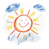A Colorful Drawing Of A Sun With A Smiling Face Surrounded By Rays And Clouds Set Against A Blue Background — Stock Illustration