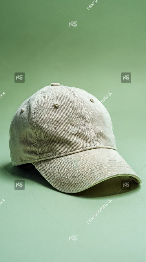 A Beige Baseball Cap With A Visible Logo And Two Small Holes For Adjusting The Fit Placed Against A Green Background — Stock Photo