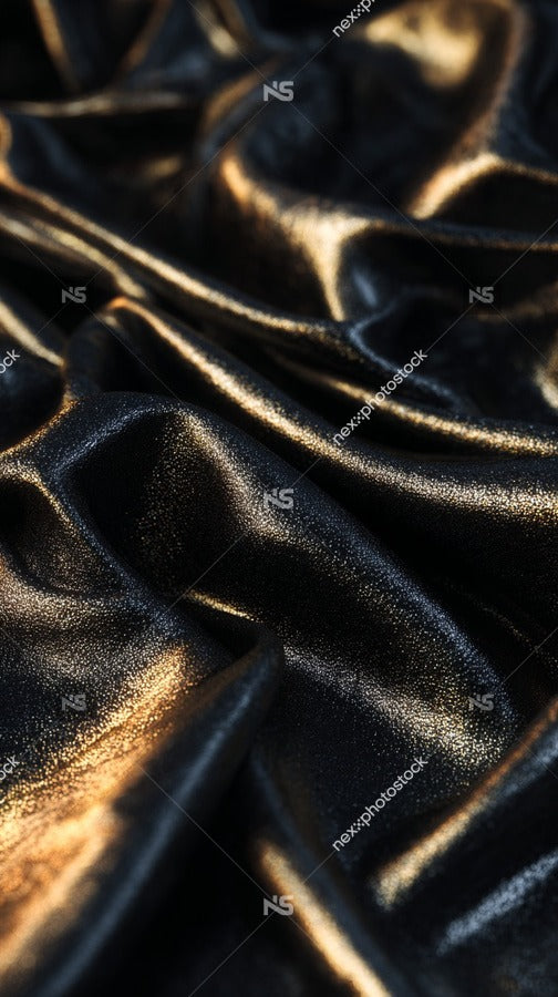 Close Up Of A Textured Black Fabric With A Glossy Finish Showcasing Its Smooth And Reflective Surface — Stock Photo