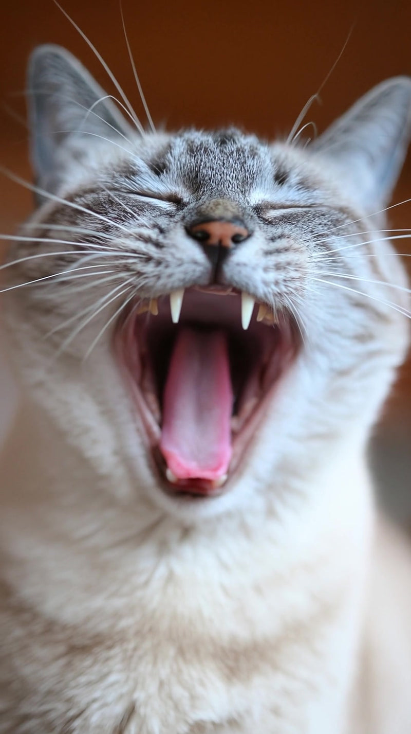 gray and white cat with open mouth - Stock Video