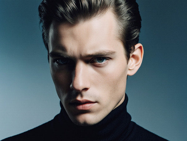 A Male Model Poses For A Studio Portrait Showcasing His Chiseled Features And Intense Gaze — Stock Photo