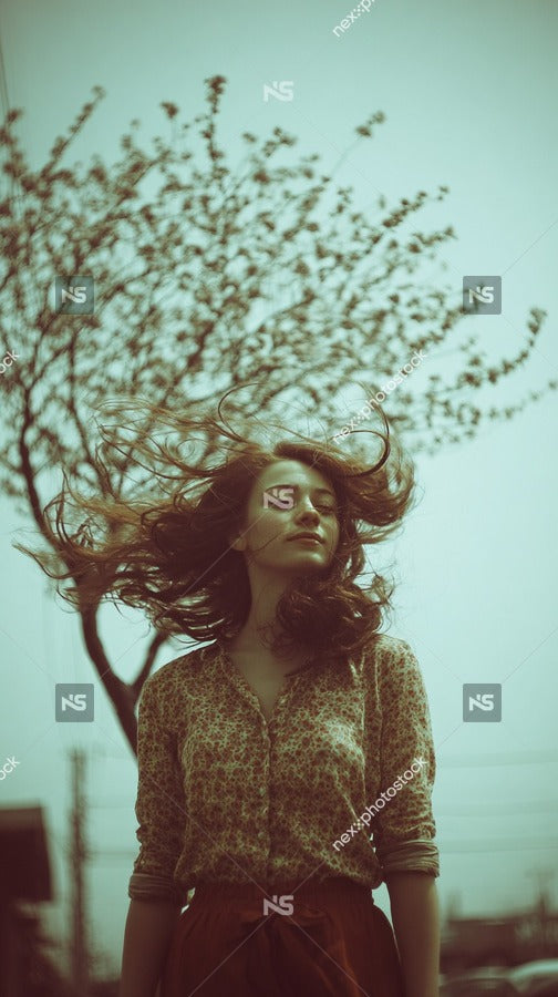 A Woman With Red Hair Is Captured In A Portrait Standing Outdoors During Springtime — Stock Photo