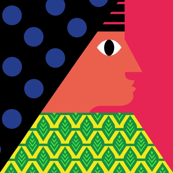 A Striking Digital Illustration Of A Person S Face Rendered In Vibrant Red Hues Against A Contrasting Blue Background — Stock Vector