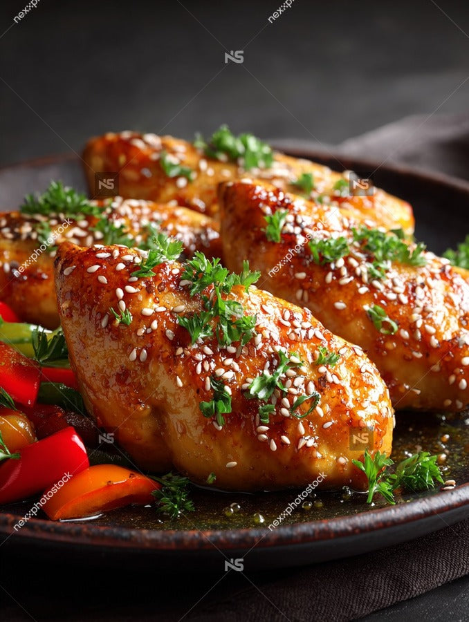 Sesame Seared Chicken With Herbs — Stock Photo