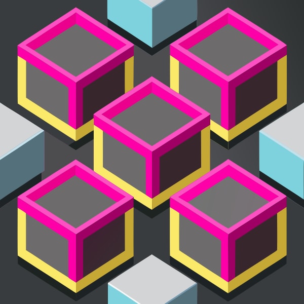 Colorful Cube Puzzle With A Dark Background And A Variety Of Cube Pieces In Different Colors Including Pink Blue Yellow And Black — Stock Vector