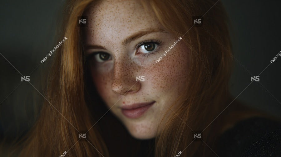 A Young Woman With Red Hair And Freckles Is Captured In A Close Up Portrait Exuding An Air Of Youthful Beauty — Stock Photo